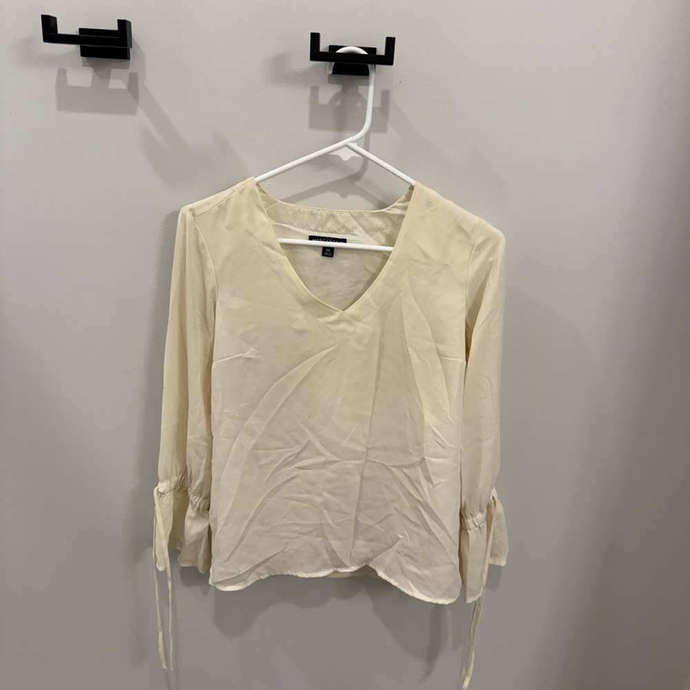 J. Crew Cream V-Neck Blouse with Tie Sleeves - Picture 3 of 4